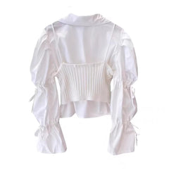 レイヤードリブニットシャツトップス