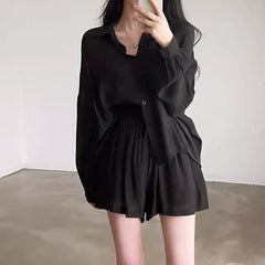 シアーシャツショートパンツセットアップ