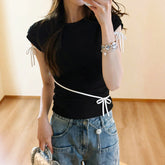 バイカラーリボンデザインスリムTシャツ