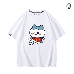 可愛いキャラ ゆるかわ トップス サッカーアクション スポーツプリント ユニセックス 半袖Tシャツ