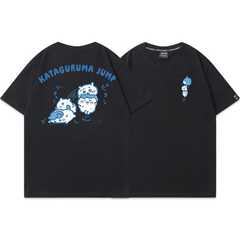 可愛いキャラ ゆるかわ トップス ジャンピングシーン フロントバックプリント ユニセックス 半袖Tシャツ