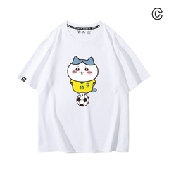 可愛いキャラ ゆるかわ トップス サッカーポーズ モーションプリント ユニセックス 半袖Tシャツ