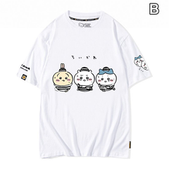 可愛いキャラ ゆるかわ トップス 4タイプのキャラクタープリント ユニセックス 半袖Tシャツ