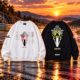 【薄手・裏起毛から選べる】バイカースタイル トップス バイクライダー イラストプリント ユニセックス 長袖 スウェット