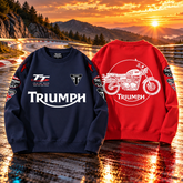 【薄手・裏起毛から選べる】バイカースタイル トップス バイクエンブレム イラストプリント ユニセックス 長袖 スウェット
