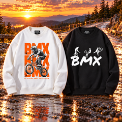 【薄手・裏起毛から選べる】バイカースタイル トップス BMX バイクバックプリント ユニセックス 長袖 スウェット