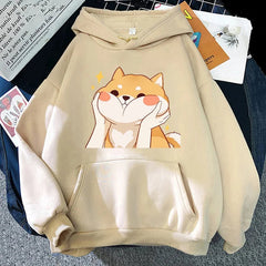 【薄手・裏起毛から選べる】キャラクター アニメ風 トップス 柴犬グラフィック ユニセックス 長袖 パーカー