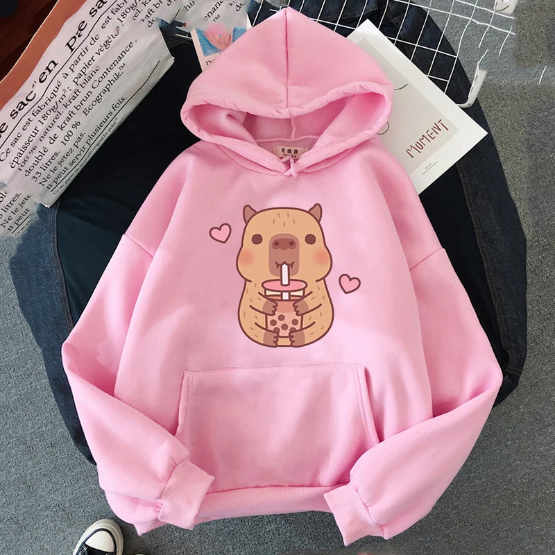 【薄手・裏起毛から選べる】キャラクター アニメ風 トップス ハートカピバラ ユニセックス 長袖 パーカー
