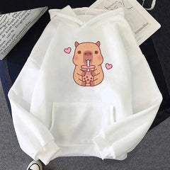 【薄手・裏起毛から選べる】キャラクター アニメ風 トップス ハートカピバラ ユニセックス 長袖 パーカー