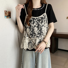 半袖 レースストラップ ツーセット キュートTシャツ レディース トップス