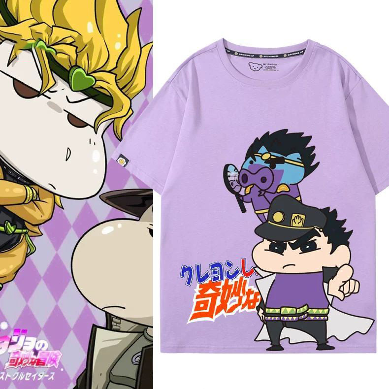 スタンド使い イラスト トップス しんちゃんの奇妙な冒険 ユニセックス 半袖 Ｔシャツ
