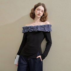オフショルダー スリムフィット 長袖 レディース トップス
