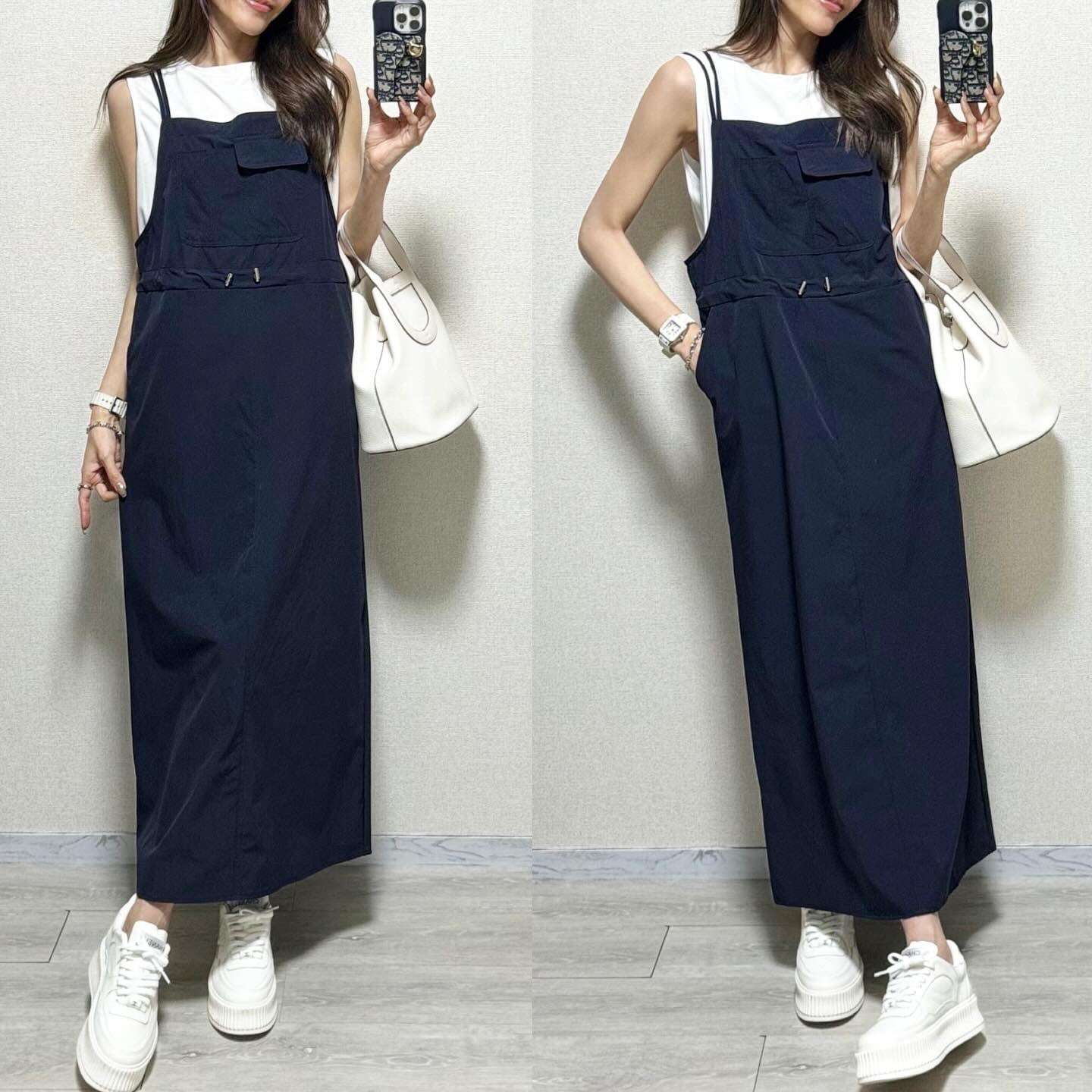 絶対欲しい カジュアル 無地 スリット ノースリーブ キャミワンピース 大人カジュアル fashion ootd 夏コーデ ファッション coordinateコーディネート 夏服 カジュアルコーデ 今日のコーデ 大人コーデ レディース