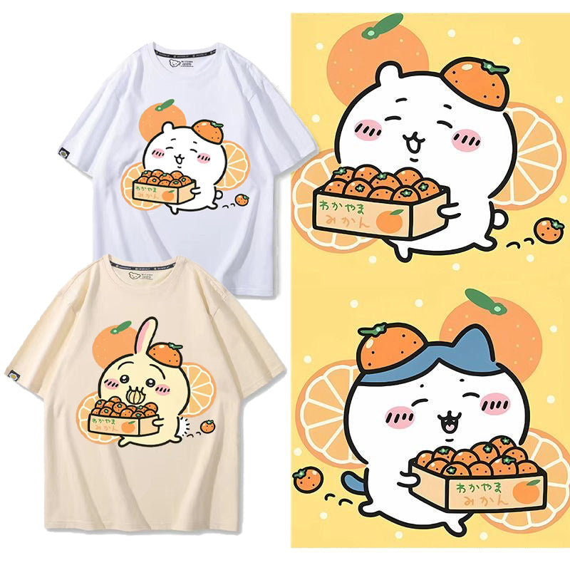 可愛いキャラ ゆるかわ トップス みかん ユニセックス 半袖Ｔシャツ