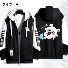 可愛いキャラ ゆるかわ ジャケット 食いしん坊 ユニセックス プリント カジュアル アウター