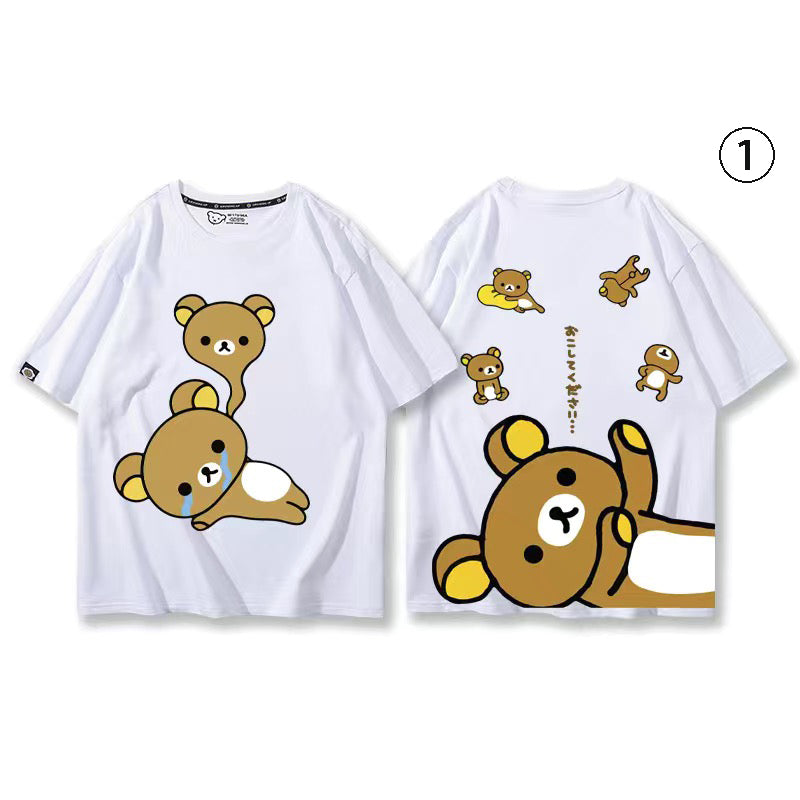 キャラクターシリーズ クマプリント×半袖 綿素材 キュートデザイン ユニセックス Tシャツ