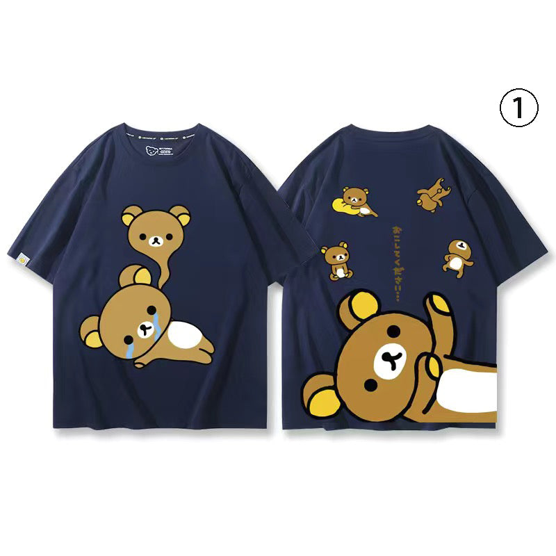 キャラクターシリーズ クマプリント×半袖 綿素材 キュートデザイン ユニセックス Tシャツ