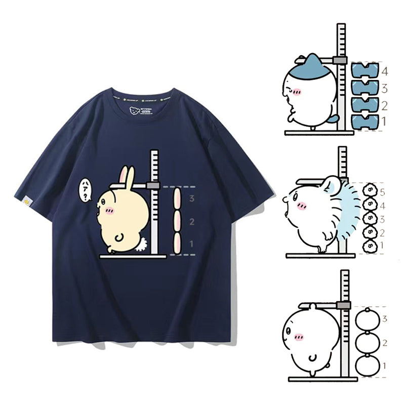 可愛いキャラ ゆるかわ トップス 身長を測る ‌ユニセックス 半袖Ｔシャツ