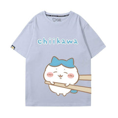 ちいかわシリーズ トップス 箸で挟まれる ハチワレ ユニセックス 半袖Ｔシャツ