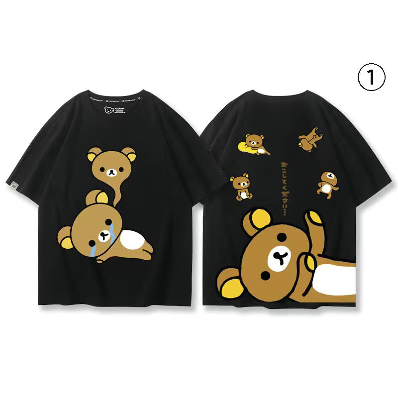 キャラクターシリーズ クマプリント×半袖 綿素材 キュートデザイン ユニセックス Tシャツ