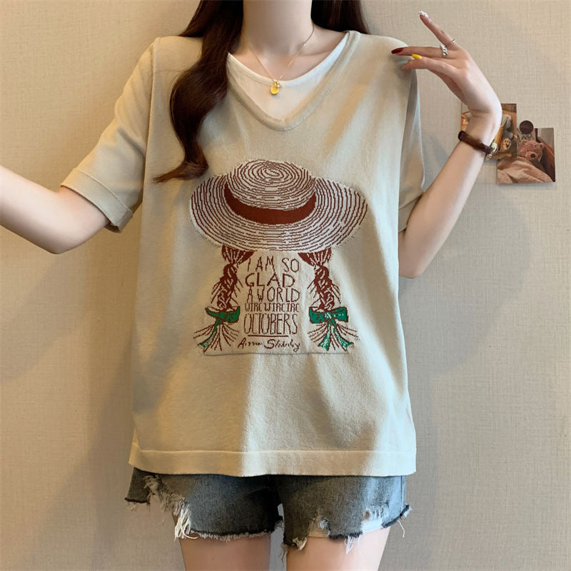 サマープリント×フェイクツーウェイ 半袖 レディース Tシャツ トップス