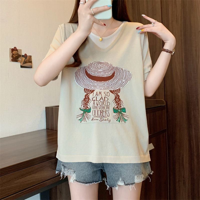 サマープリント×フェイクツーウェイ 半袖 レディース Tシャツ トップス