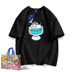 可愛いキャラ ゆるかわ トップス プリン ユニセックス 半袖Ｔシャツ