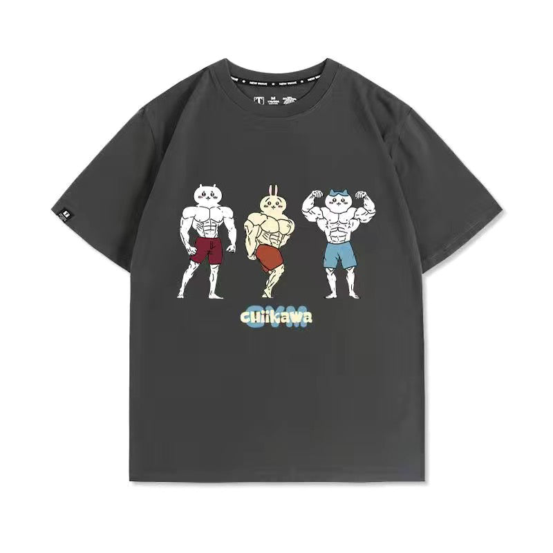 可愛いキャラ ゆるかわ トップス 筋肉兄貴 ユニセックス 半袖Ｔシャツ