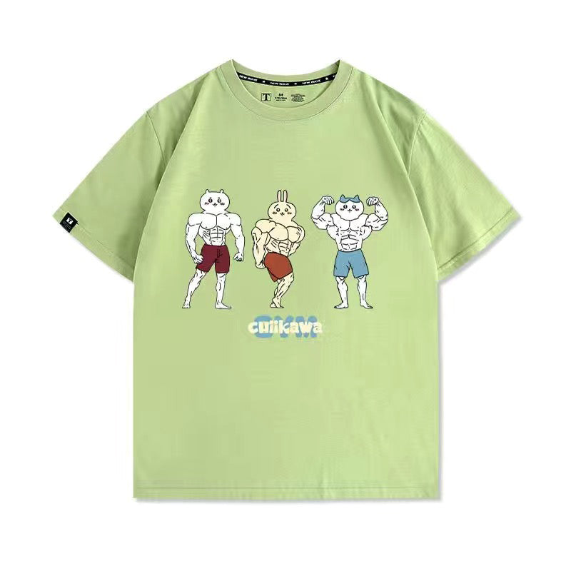 可愛いキャラ ゆるかわ トップス 筋肉兄貴 ユニセックス 半袖Ｔシャツ