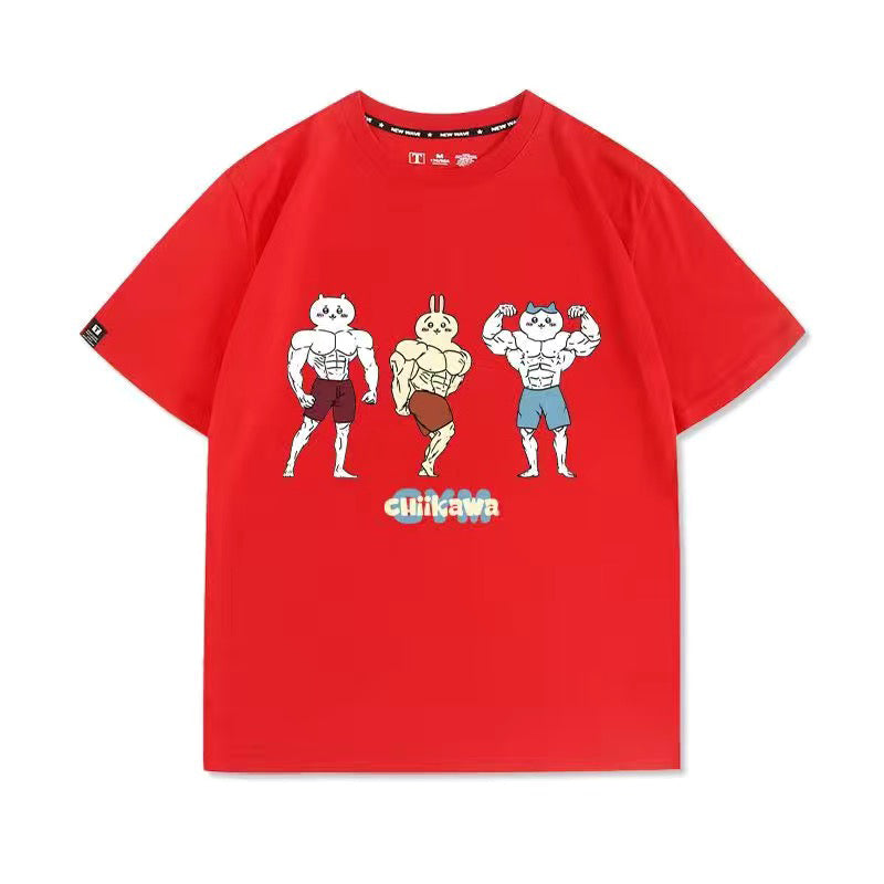 可愛いキャラ ゆるかわ トップス 筋肉兄貴 ユニセックス 半袖Ｔシャツ