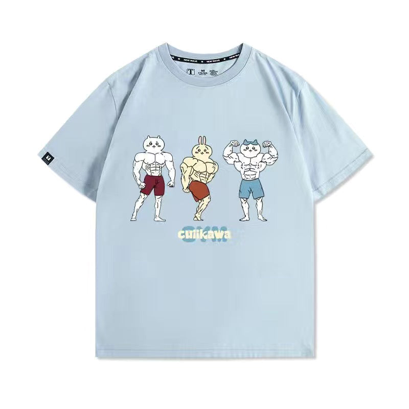 可愛いキャラ ゆるかわ トップス 筋肉兄貴 ユニセックス 半袖Ｔシャツ