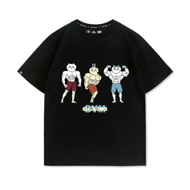 可愛いキャラ ゆるかわ トップス 筋肉兄貴 ユニセックス 半袖Ｔシャツ
