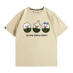 可愛いキャラ ゆるかわ トップス すいか ユニセックス 半袖Ｔシャツ