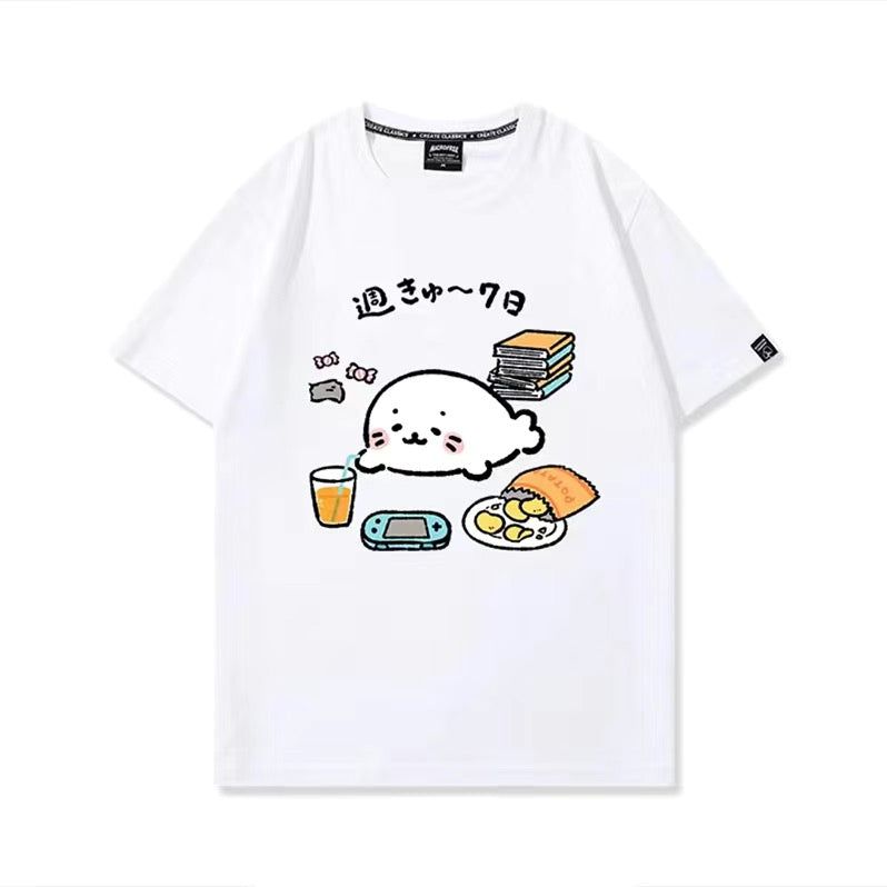 キャラクター 可愛い トップス 週きゅ～7日 ユニセックス 半袖Ｔシャツ