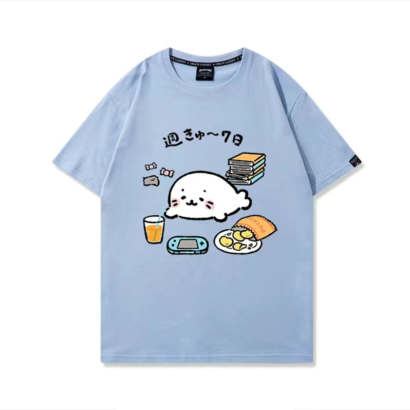 キャラクター 可愛い トップス 週きゅ～7日 ユニセックス 半袖Ｔシャツ