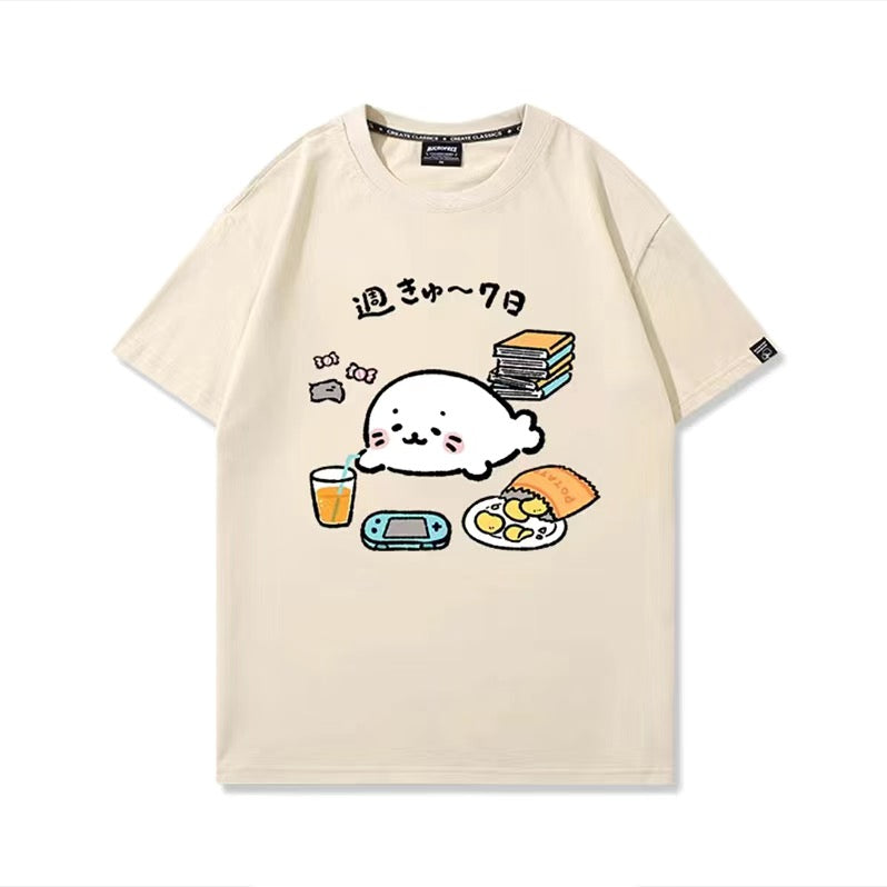 キャラクター 可愛い トップス 週きゅ～7日 ユニセックス 半袖Ｔシャツ