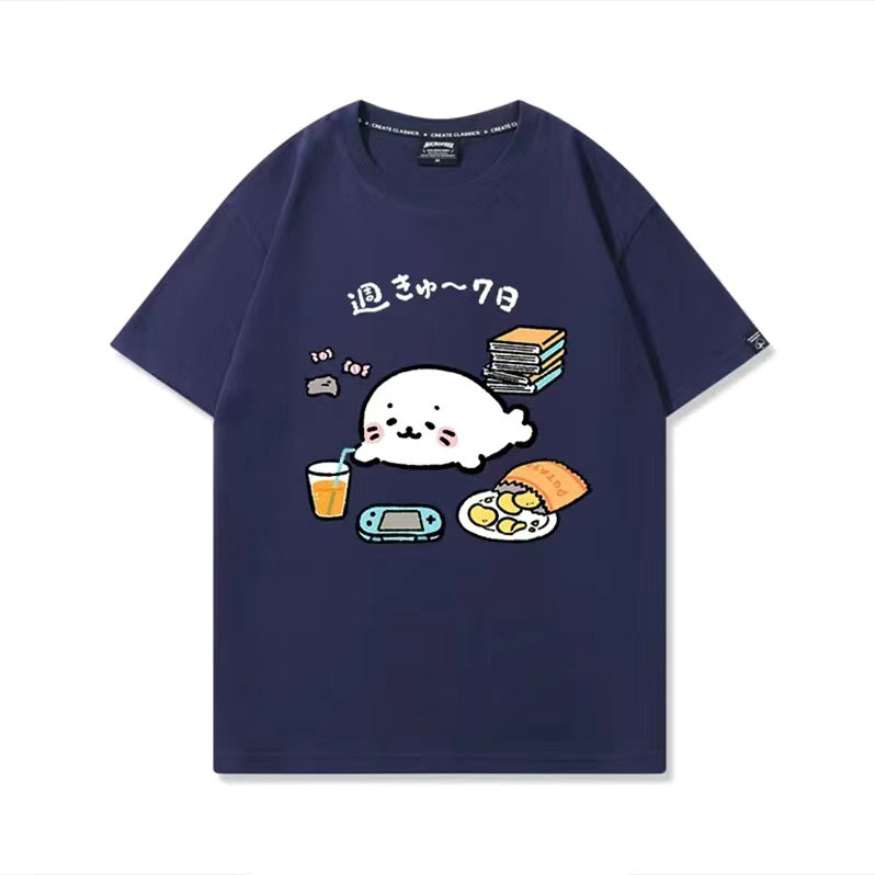 キャラクター 可愛い トップス 週きゅ～7日 ユニセックス 半袖Ｔシャツ