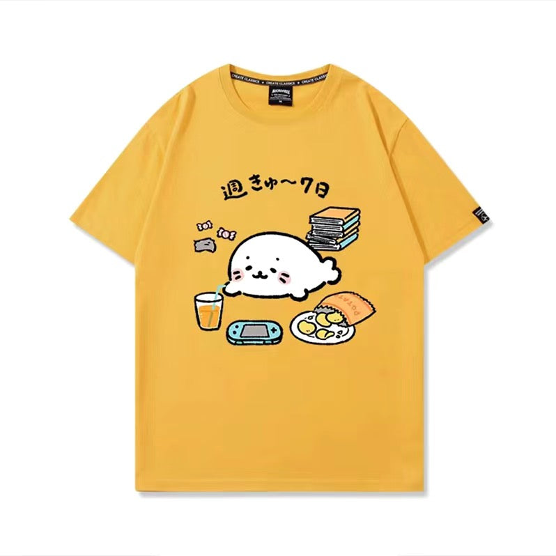 キャラクター 可愛い トップス 週きゅ～7日 ユニセックス 半袖Ｔシャツ