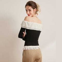 オフショルダー フリル スリムフィット フレア長袖 レディース トップス
