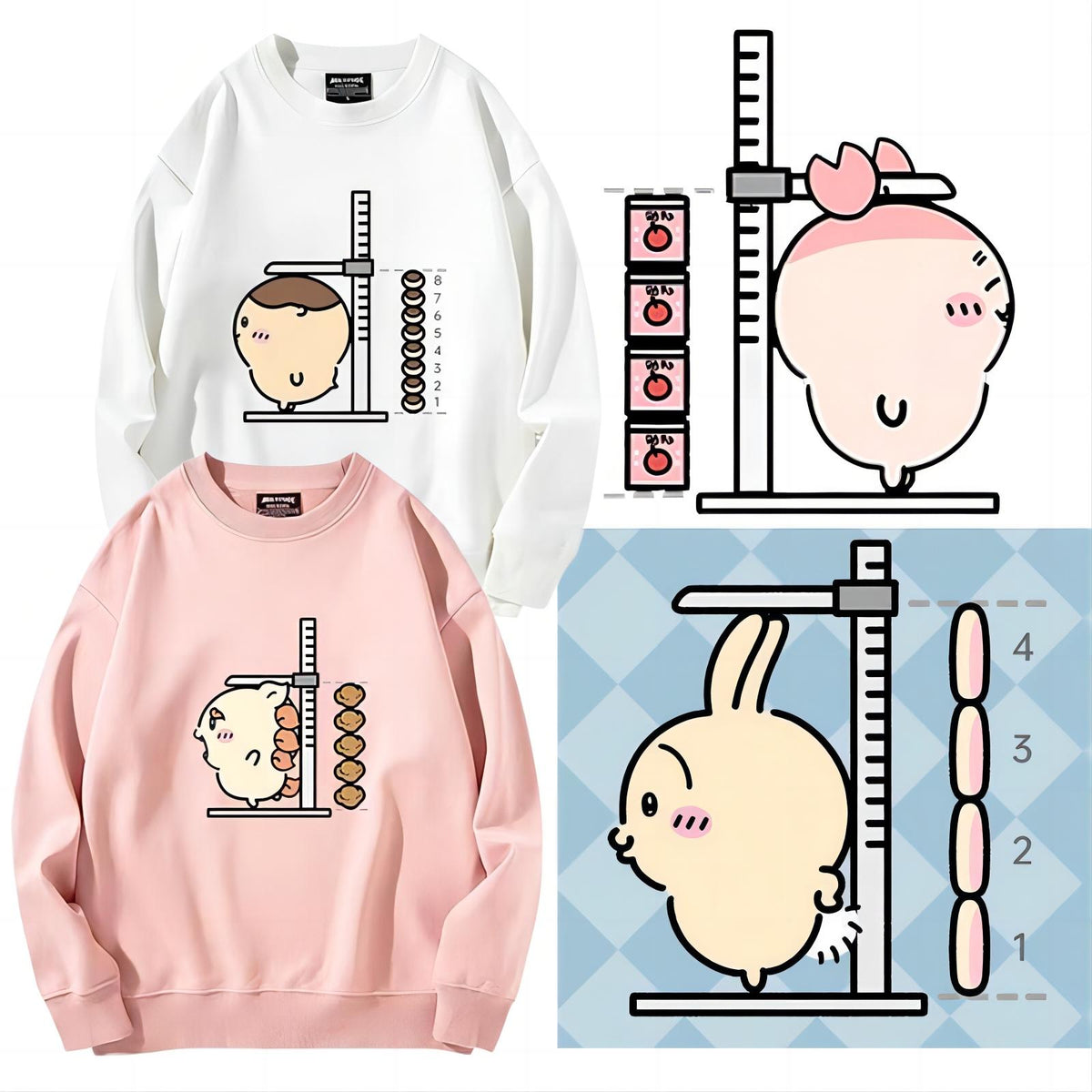 可愛いキャラ ゆるかわ トップス 背比べ ユニセックス 長袖 スウェット