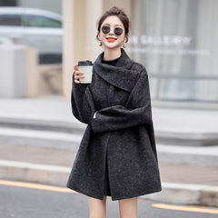 ゆったり たち襟 ウール ロングコート レディース アウター