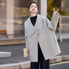 ゆったり たち襟 ウール ロングコート レディース アウター