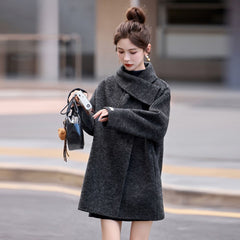 ゆったり たち襟 ウール ロングコート レディース アウター