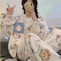 可愛いキャラ ゆるかわ パジャマ ルームウェア 暖かい 防寒 レディース セットアップ
