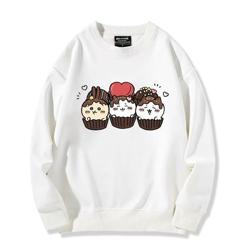 可愛いキャラ ゆるかわ トップス チョコレートケーキ ユニセックス 長袖 スウェット/パーカー