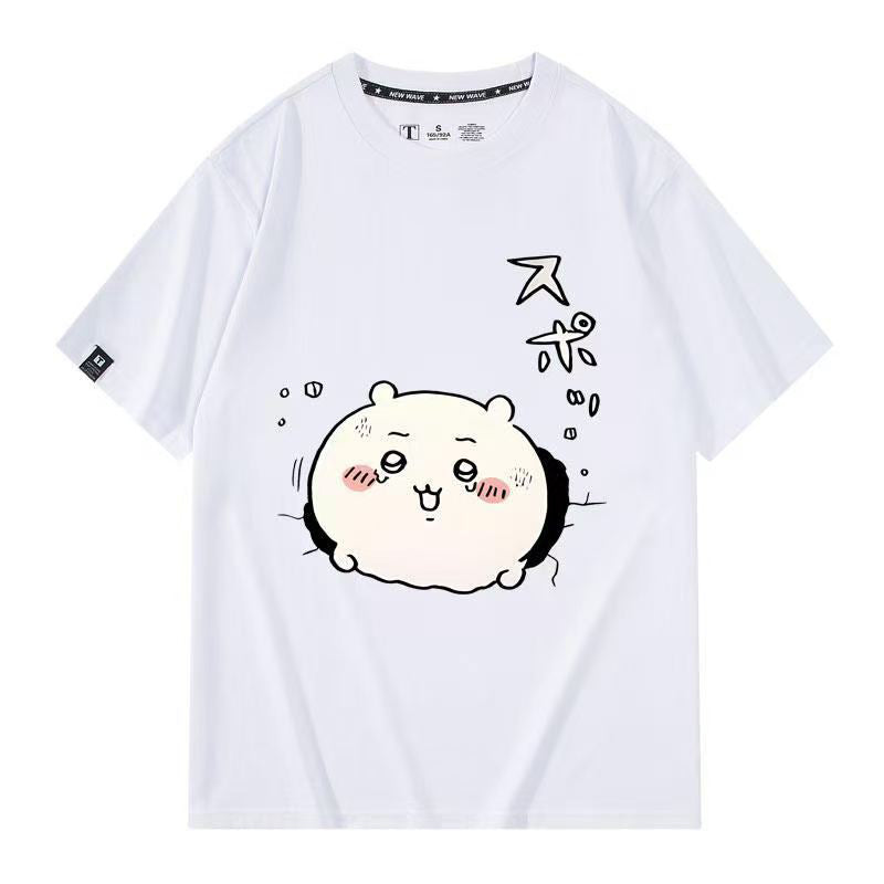 可愛いキャラ ゆるかわ トップス 興奮した気持ち ユニセックス 半袖Ｔシャツ