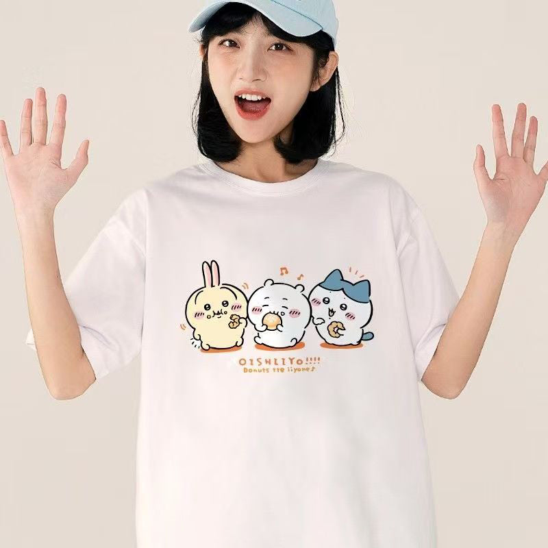 可愛いキャラ ゆるかわ トップス ドーナツ ユニセックス 半袖Ｔシャツ