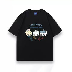 可愛いキャラ ゆるかわ トップス 絵を描く ユニセックス 半袖Ｔシャツ