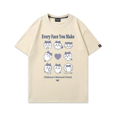 可愛いキャラ ゆるかわ トップス スタンプ ユニセックス 半袖Ｔシャツ