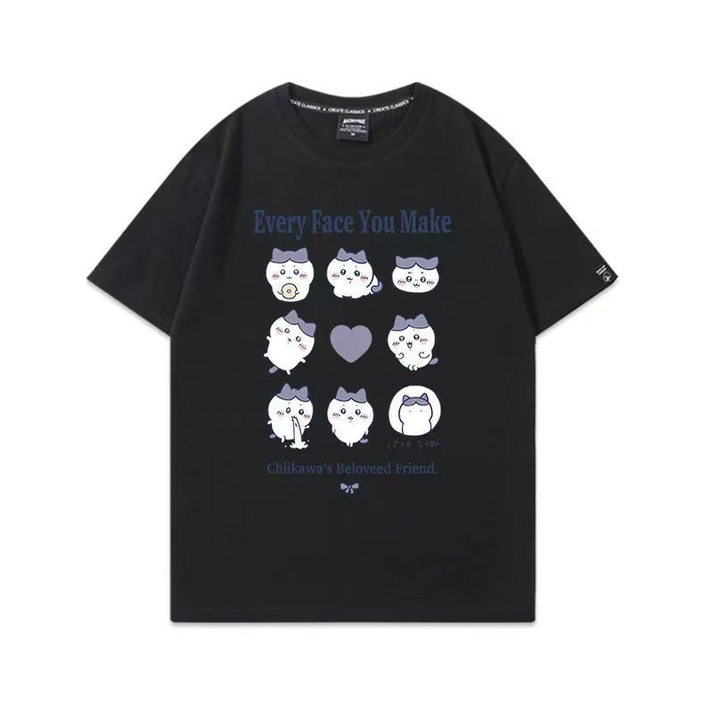 可愛いキャラ ゆるかわ トップス スタンプ ユニセックス 半袖Ｔシャツ